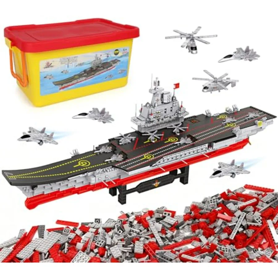 

2234 Pieces Military Ship Aircraft Carrier Building Set Fun Toy Boat Gift for Adults Teens and 38x85x125 Inch Battleship with S