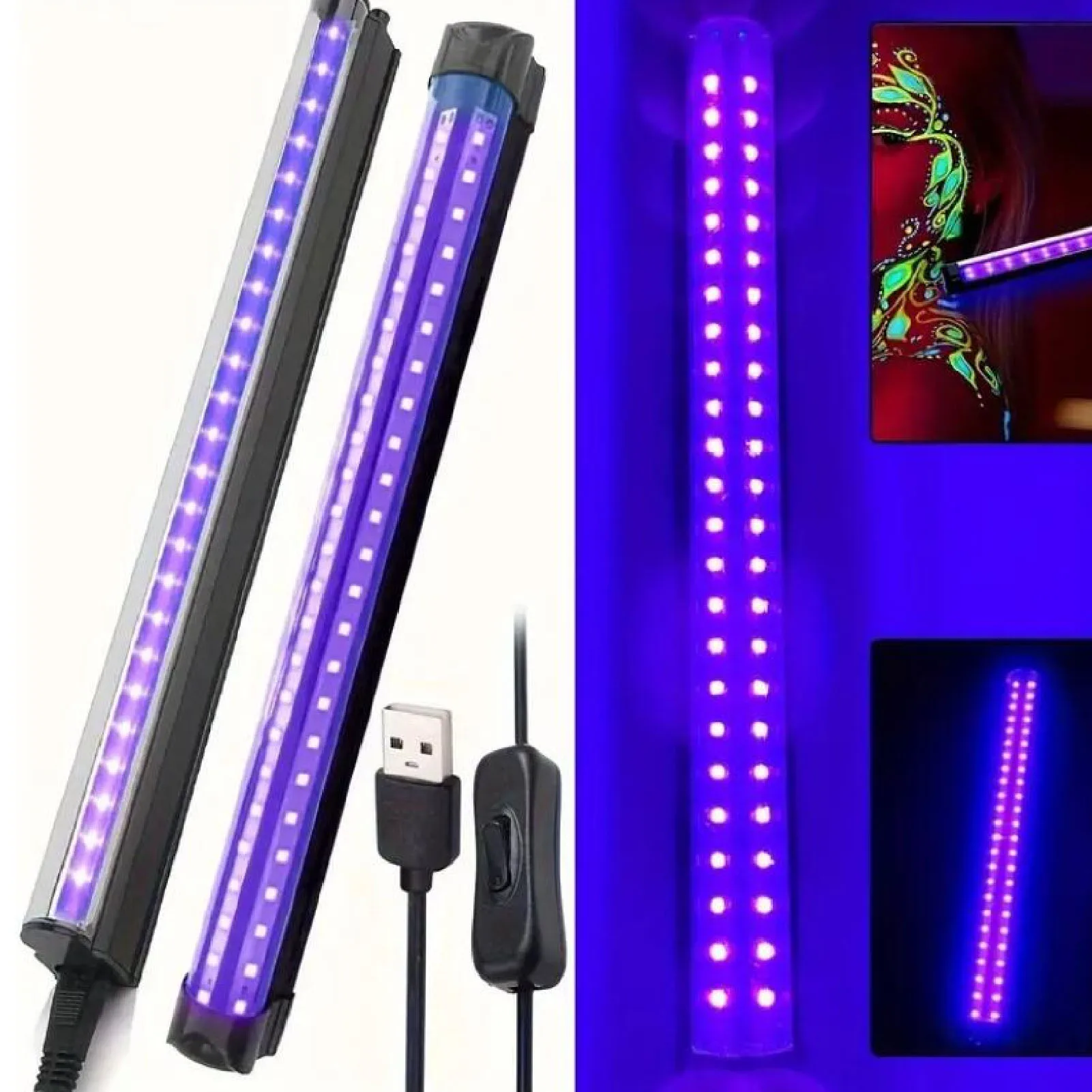 

ZK30 2 in 1 USB Black Light Bar 11.4 Inch UV LED Black Light Strip Tube for Glow in The Dark Party Body Paint Bedroom Cabinet Ha