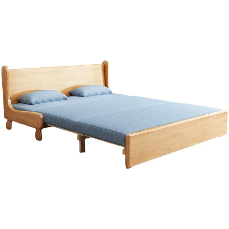 Solid wood sofa bed living room home foldable small apartment modern simple multi-functional sitting and lying lazy sofa
