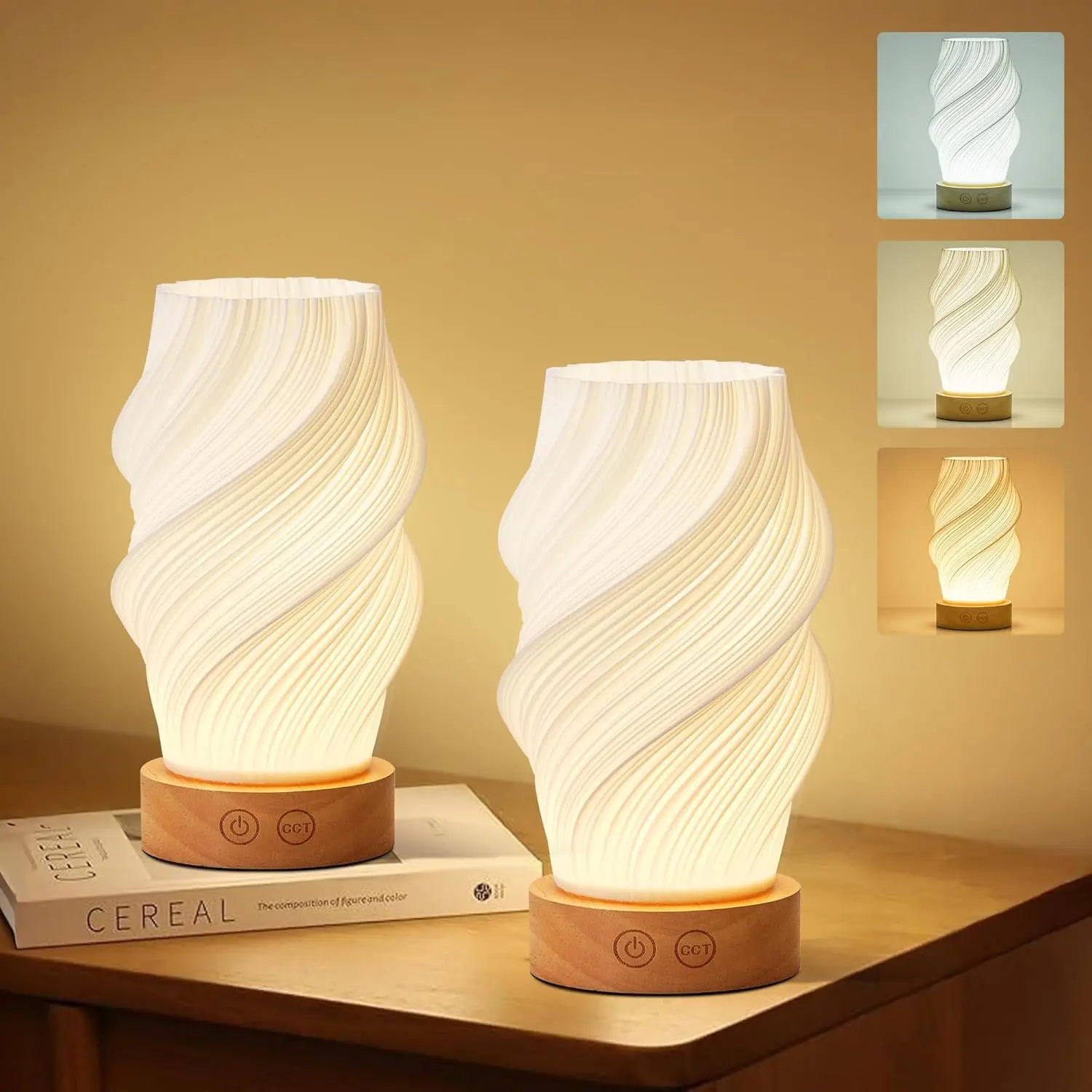 Simple Table Lamp Desk Bedroom Bedside Atmosphere Lamp Segment Dimming Three Color Temperature Night Light with Usb Charging