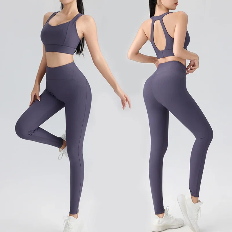 

Women's yoga suits cross-back workout vests and high-waisted tights leggings