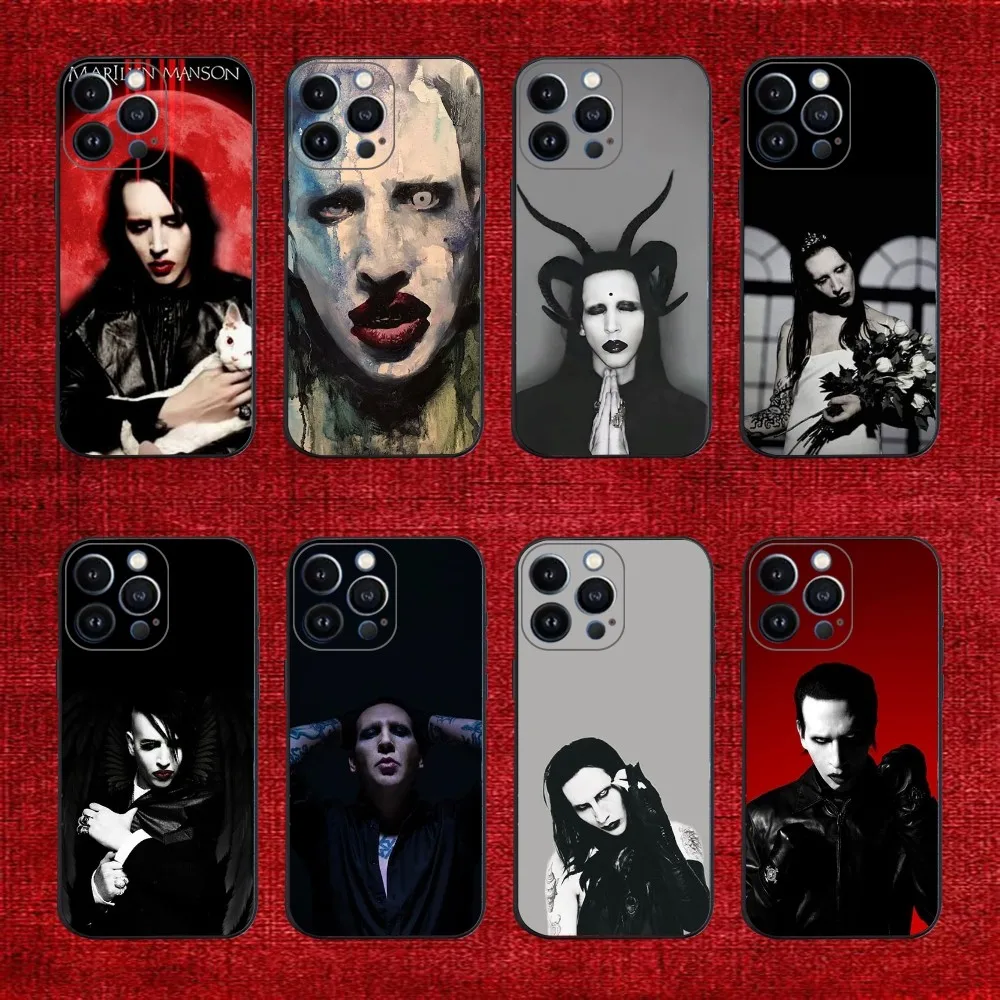 

Singer Marilyn Manson Phone Case For iPhone 16e,16,15,14,13,12,11,Pro,X,XS,Max,XR,Plus,Mini Soft Black Cover