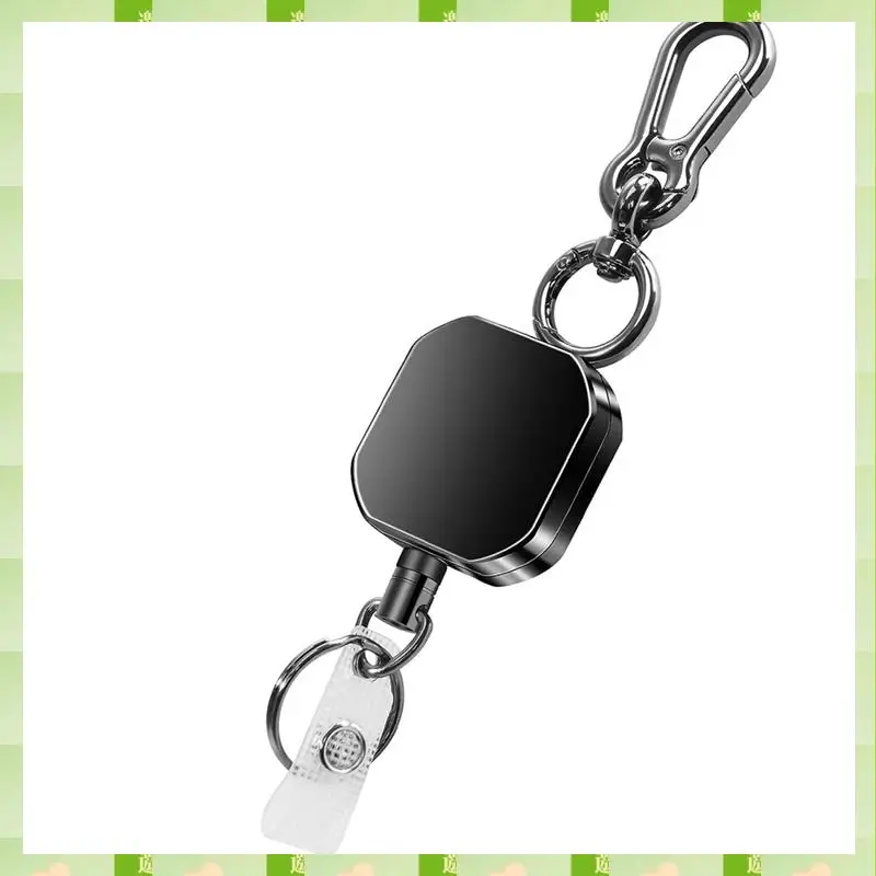 Portachiavi retrattile 2025 Porta badge identificativo in metallo resistente Bobina chiave, Portachiavi con moschettone con clip da cintura, Cavo in acciaio da 27,5 pollici, Retro