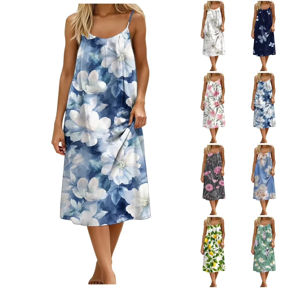 

Women'S Casual Pocket Tank Dress Flowers Graphic Dress V Neck Loose Vest Dress Elegant And Pretty Women'S Dresses