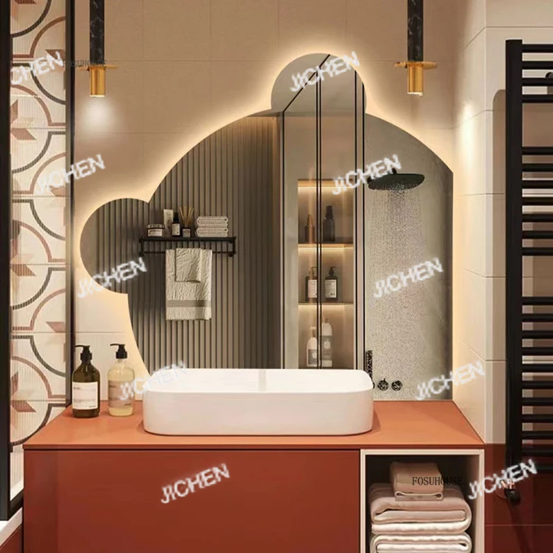 

Современные зеркала для ванной с медведем для туалета, нестандартное умное зеркало, светодиодные туалетные зеркала специальной формы, креативное настенное зеркало для раковины