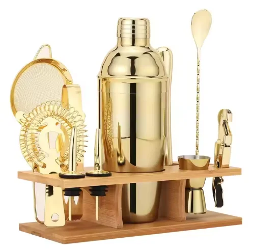 

Профессиональный набор коктейльных шейкеров из нержавеющей стали с индивидуальным логотипом, набор бармена, деревянная подставка, инструменты для барной посуды, набор для бара