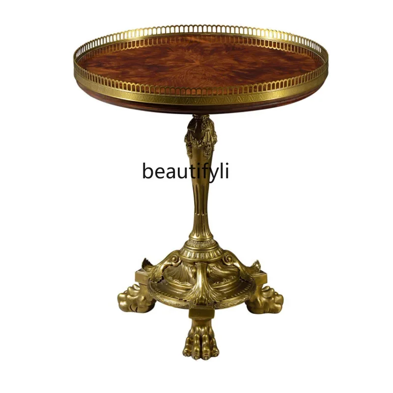 

Villa living room corner few copper pieces edge few European coffee table furniture mahogany round table R