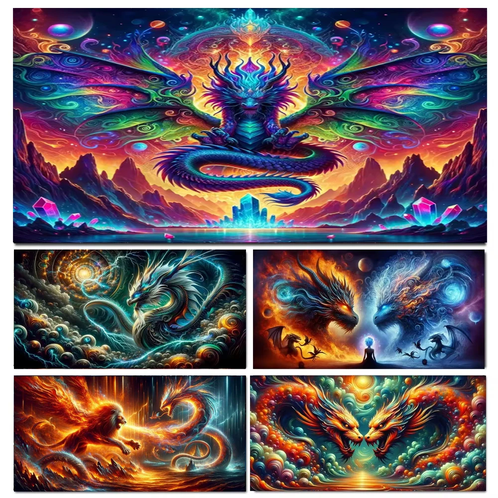 

Fiery Lion with Watery Dragon, New 2026 Large Size Full Square Round Diamond Painting Diy Diamond Art Mosaic For Home Decor