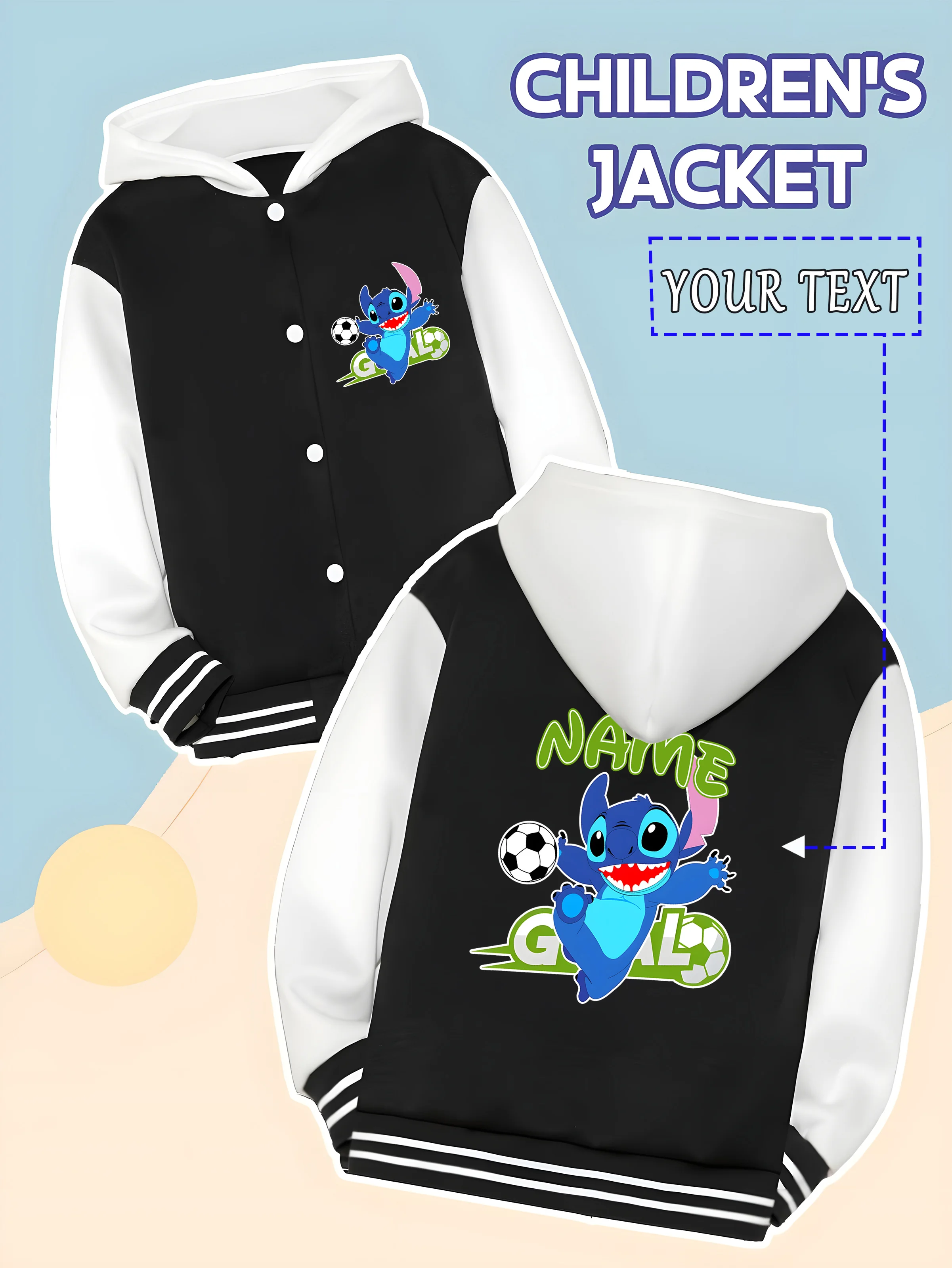 

MINISO Disney Boys Baseball Jacket - Stitch's cute football design is both sporty and cute. It is perfect for school games and w