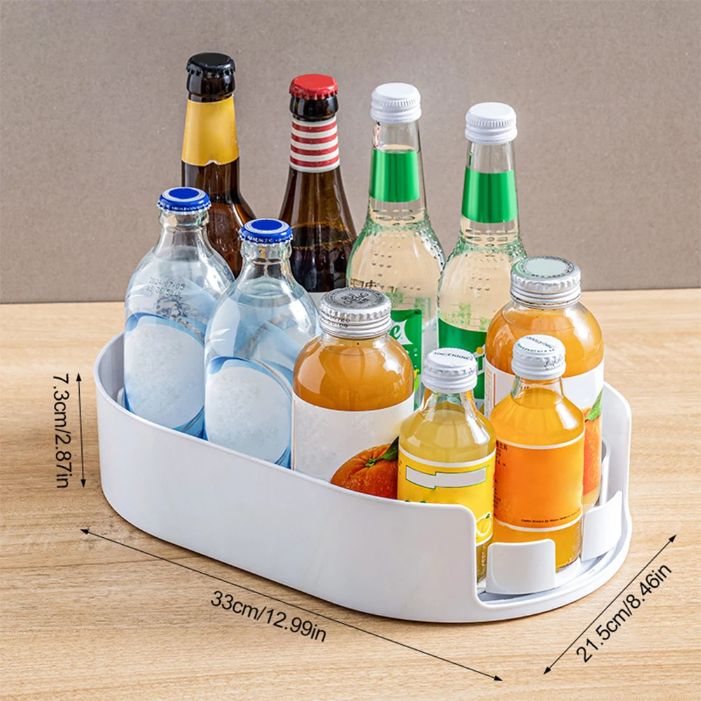 Refrigerator Rotating Storage Rack 13In Rectangular Transparent Rotatable Fridge Storage Box for Drinks Seasoning Cabinet Counte
