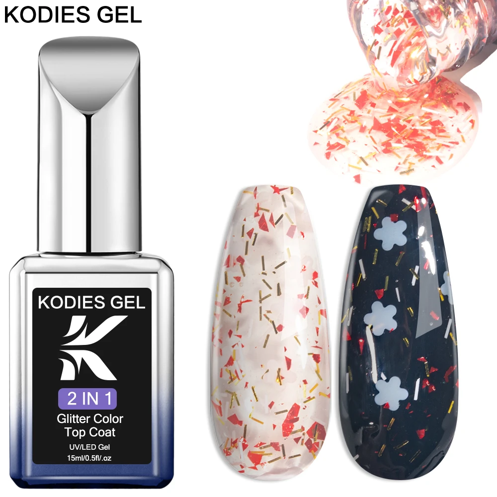 

KODIES GEL NEW Spring Flower Top Coat UV Gel Nail Polish Mix Glitter Sealer Semi Permanent Gel Finish No Wipe Nailart Manicure