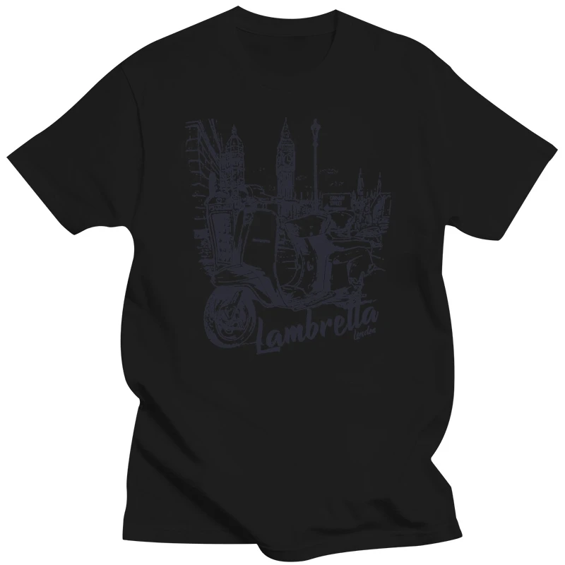 Lambretta Mens Grey London Cityscape 100% Cotton Retro T Shirt Hot Summer Casual Tee Shirt