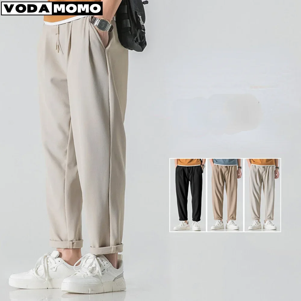 

Men's Ice Silk Pants High Quality Breathable Lightweight Casual Pants Fashion Sports Loose Elastic Lace Casual Pants for Male