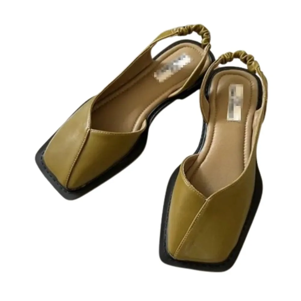 

Elegant Elastic Strip Ladies Sandals Flat Heel Leather Square Toe Single Shoes Fashion Solid Color Women Shoes Autumn