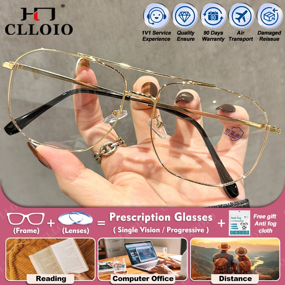 

CLLOIO Fashion Style Pilot Oversize Frame Myopia Prescription Reading Glasses Women Anti Blue Ray Photochromic Polarized Eyeware