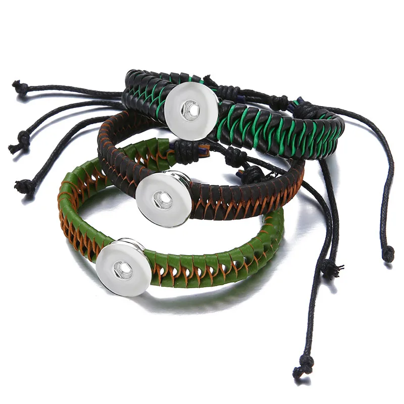 New Leather Green twist style bracelets adjustable 18mm snap bracelets fit 18mm snap buttons snap jewelry DIY accessories SE0212