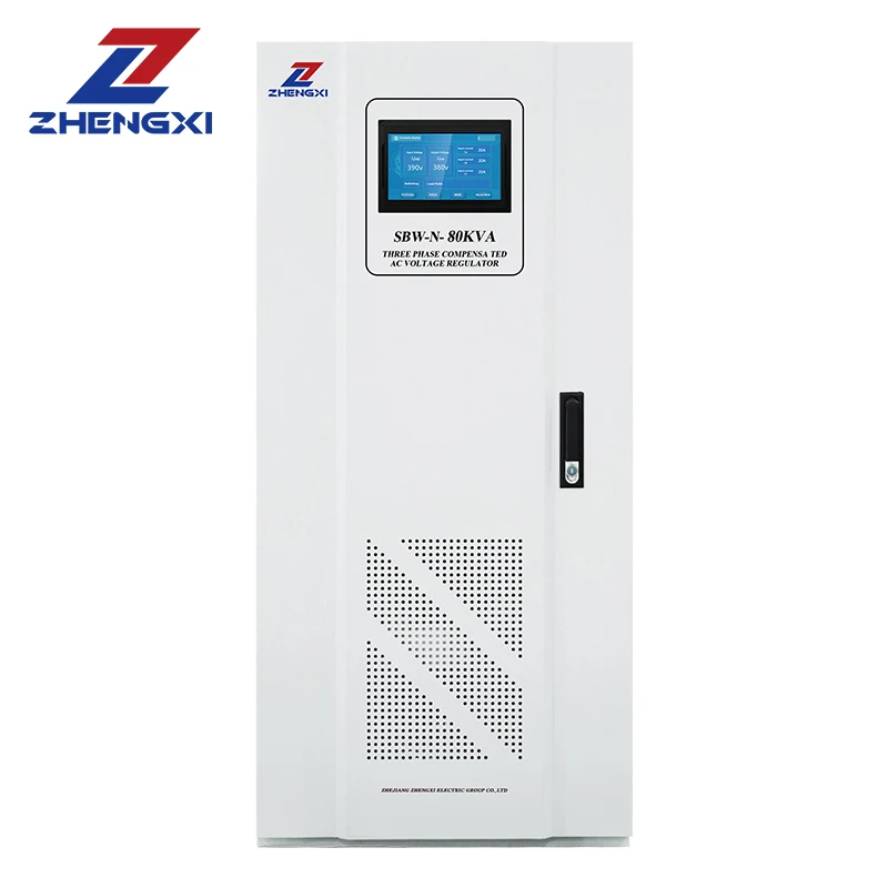 Factory Wholesale SBW-N Automatic Voltage Regulator Stabilizer AVR 3-Phase 60Kva 80kva 100kva AC Single-Phase LCD SVC Use