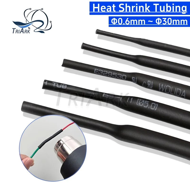 Heat shrinkable tube 0.6/0.8/1/1.5/2/2.5/3/4/5/6/8/10/12/15/20/22/25/28/30mm Black Cable Waterproof Shrinkage Insulation Sleeve