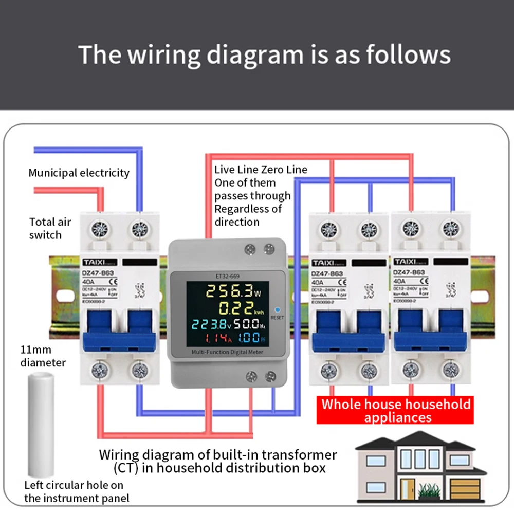 ET32-669 DIN-السكك الحديدية شنت الرقمية متعددة الوظائف مرحلة واحدة مقياس الطاقة الجهد/التيار السلطة متر تردد عامل تستر