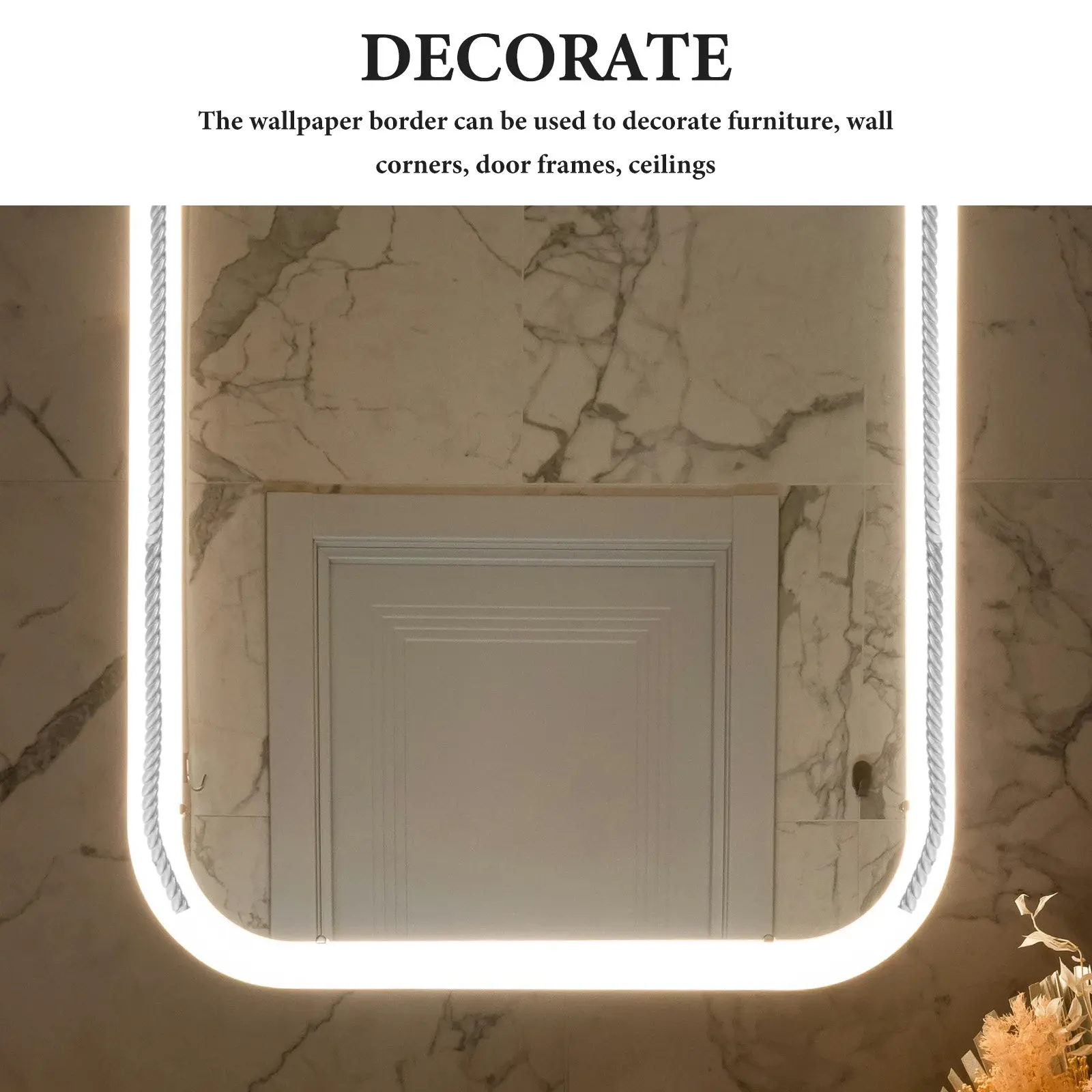 1 Roll PVC Decorative Trim Flexible PU Self Adhesive Splashproof Easy to Install for Mirror Frame Wall Ceiling Flexible Molding