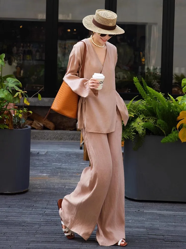 Ele Ladylike Khaki Long Sve irt Hose mit weitem Bein Zweiteiliges Set Frühherbst Chinesisches Sle High End Faion Damen Ens...