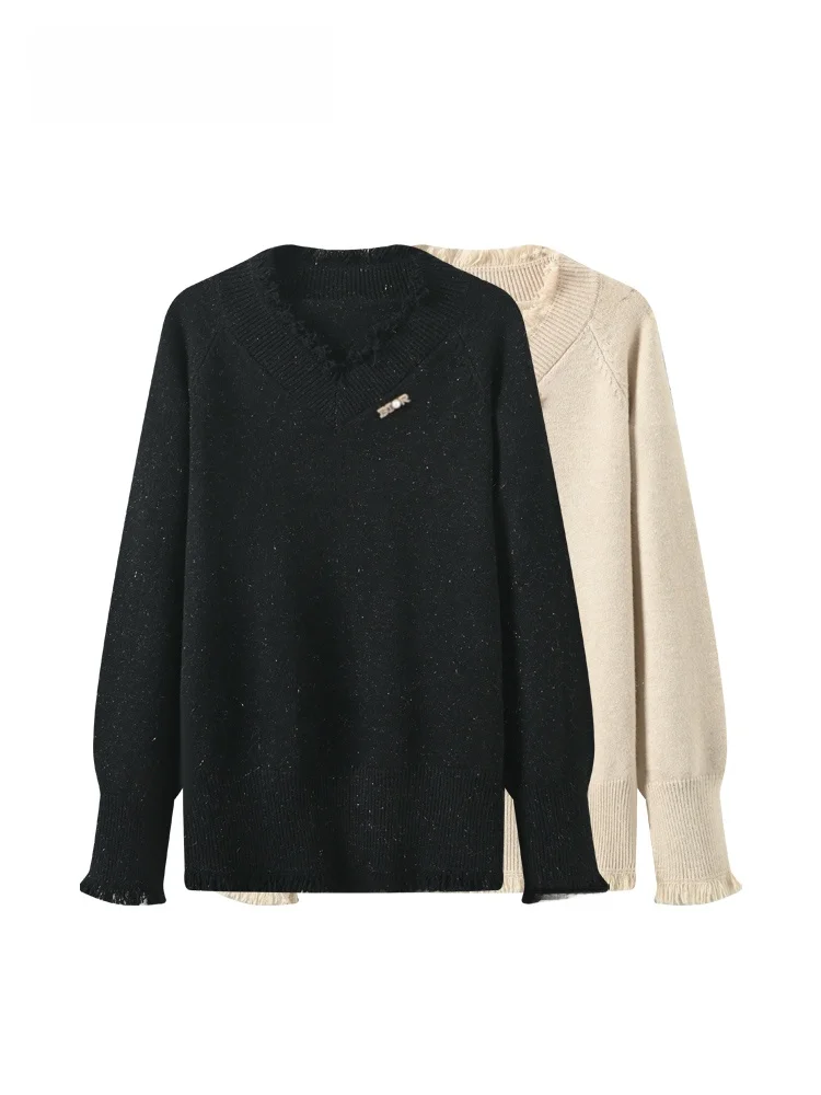 

plus Size Women's Long Sve V-Ne Base irt Casual Loose Korean Sle Polyester Cotton Blend Autumn Spring Slimming Top