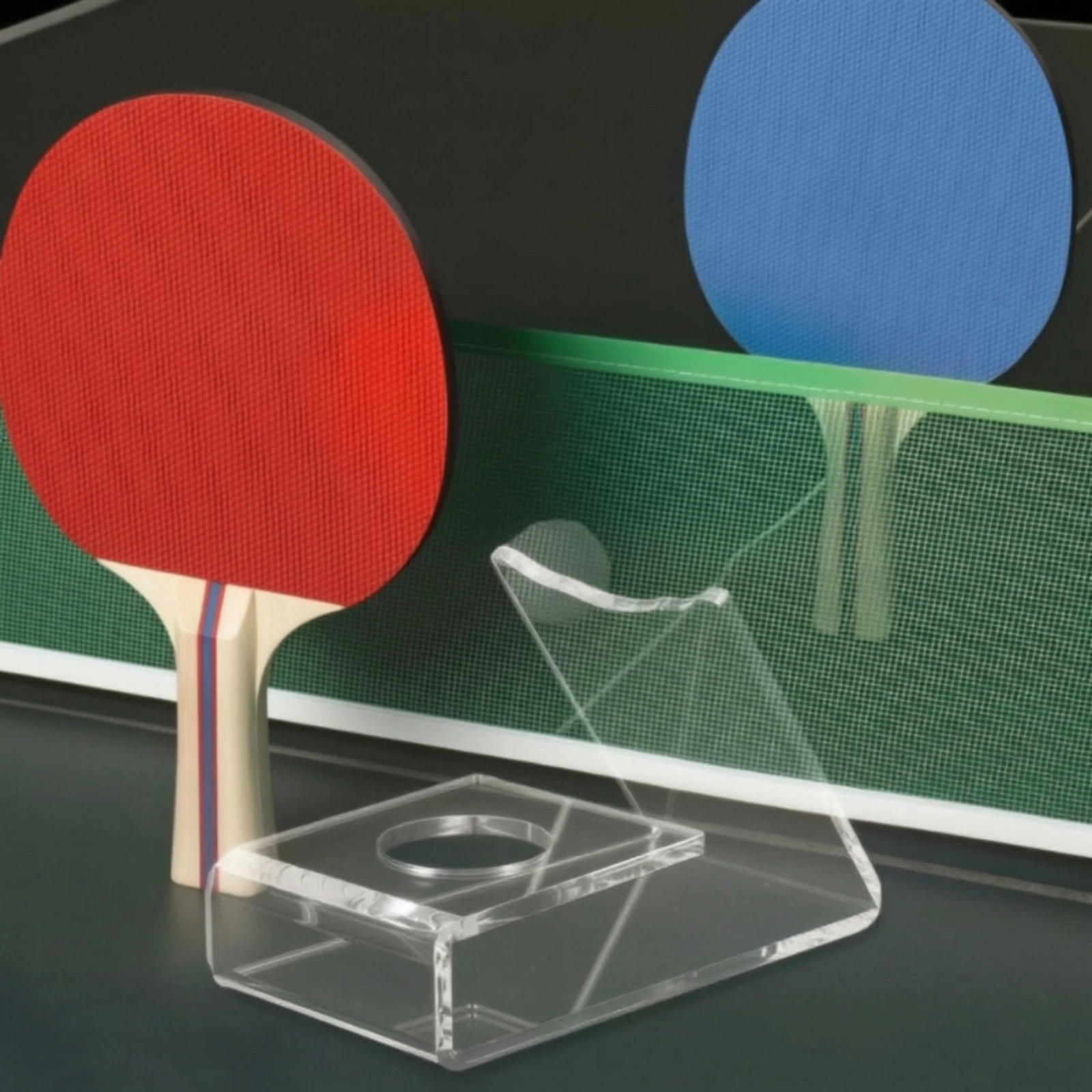 Table Tennis Paddle Display Stand Sturdy Table Tennis Paddle Holder with Curved Rest Acrylic Table Tennis Racket Stand