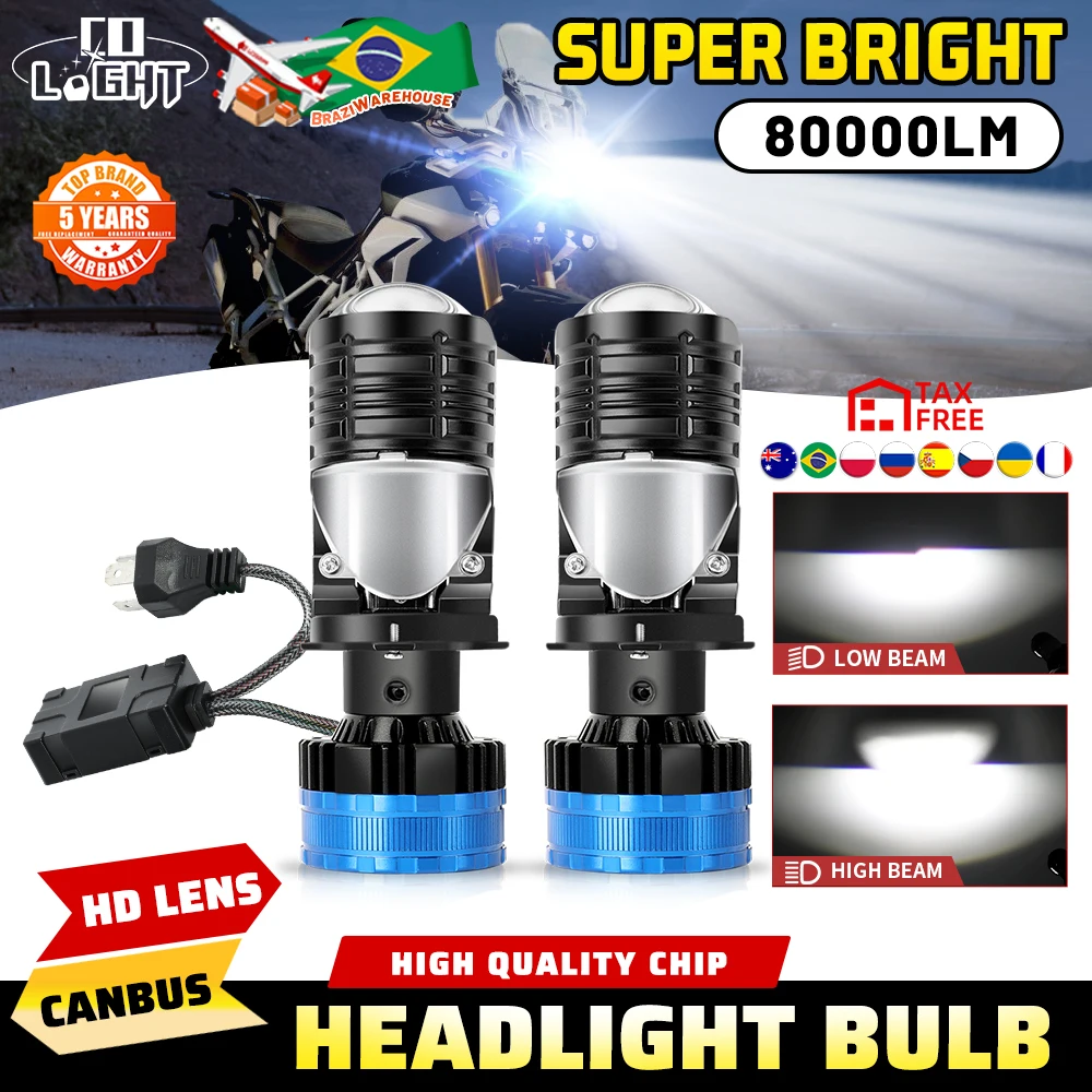 CO LIGHT H4 Projector Lens High Low Beam Car Bulbs Canbus H4 LED Auto 80000LM With Lens Turbo Perfect Cut-off Line 12V 24V