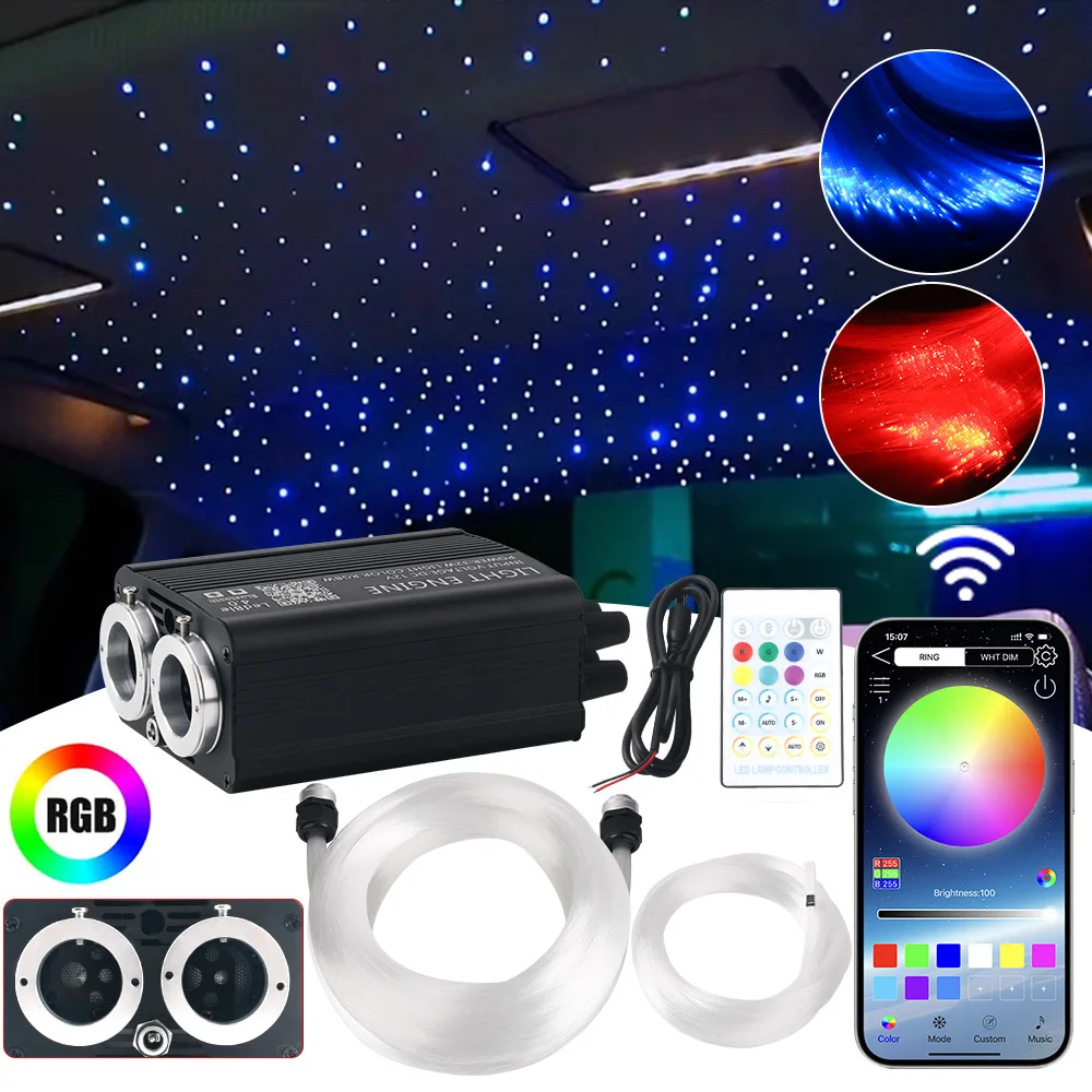 Newest Double Head RGBW Starry Sky Light 1100/900pcs Fiber Optic Car Roof Ceiling Star Light kit With Music APP Remote Control