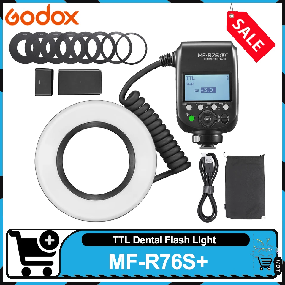 

Godox MF-R76S+ TTL 5900K со встроенной беспроводной системой 2.4G, кольцевая вспышка для стоматологии, совместимая с Sony A7M4 A7R5 A6400 ZV-E10
