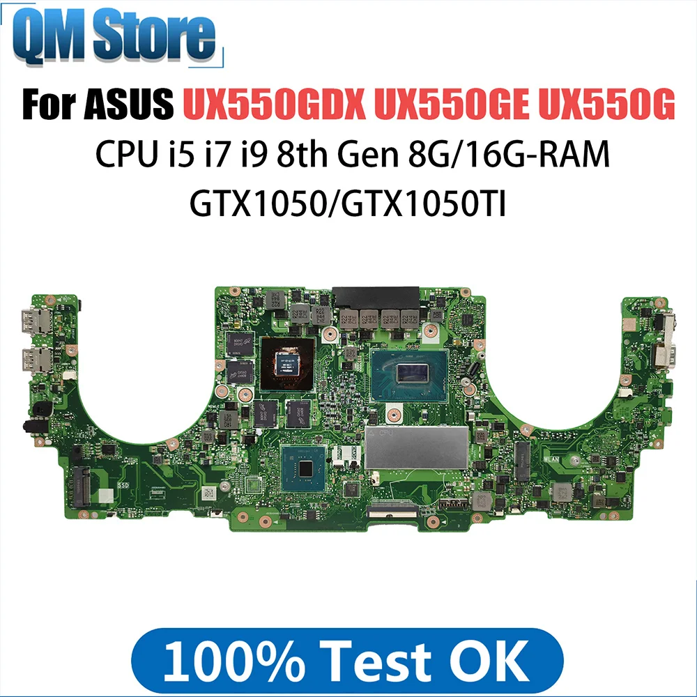 UX550GDX  Notebook Mainboard For Asus UX550GE UX550GD UX550G UX550GEX Motherboard i5 i7 i9 CPU 8G 16G RAM GTX1050 GTX1050TI V4G