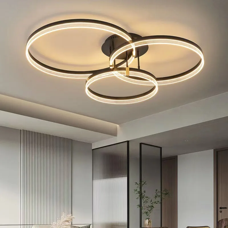 Modern Three Metal Circle Rings Design Home Lamp Support Dimmer Ceiling Lights Modern Simplicity LED Ceiling Lamp Lighting