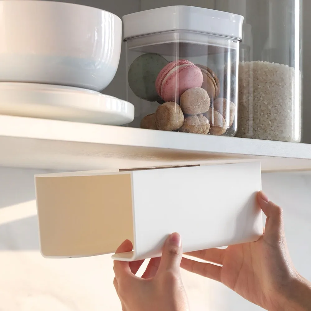 Practical White Wall Mounted Tissue Box ABS 8.2*19*13.2cm Adhesive Napkin Dispenser Toilet Paper Holder for Office