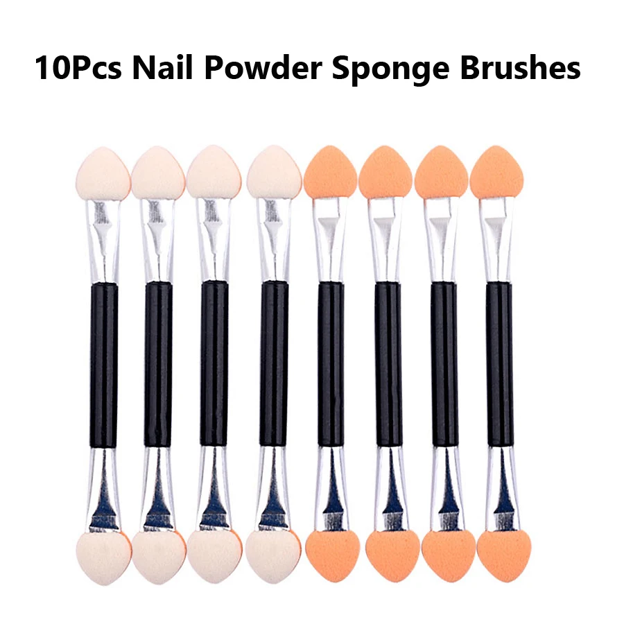 10Pcs Double-Sided Nail Powder Brushes Sponge Mirror Chrome Pigment Eye Shadow Brush Stick Applicator for Beauty Makeup