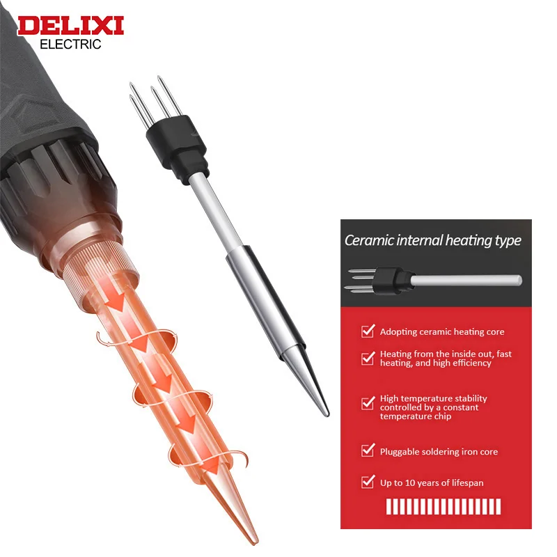 DELIXI ELECTRIC 110W Soldering Iron，180℃~500℃Wide Area Adjustable Temperature 20Second Rapid Heating，for Solder Wire and Repair