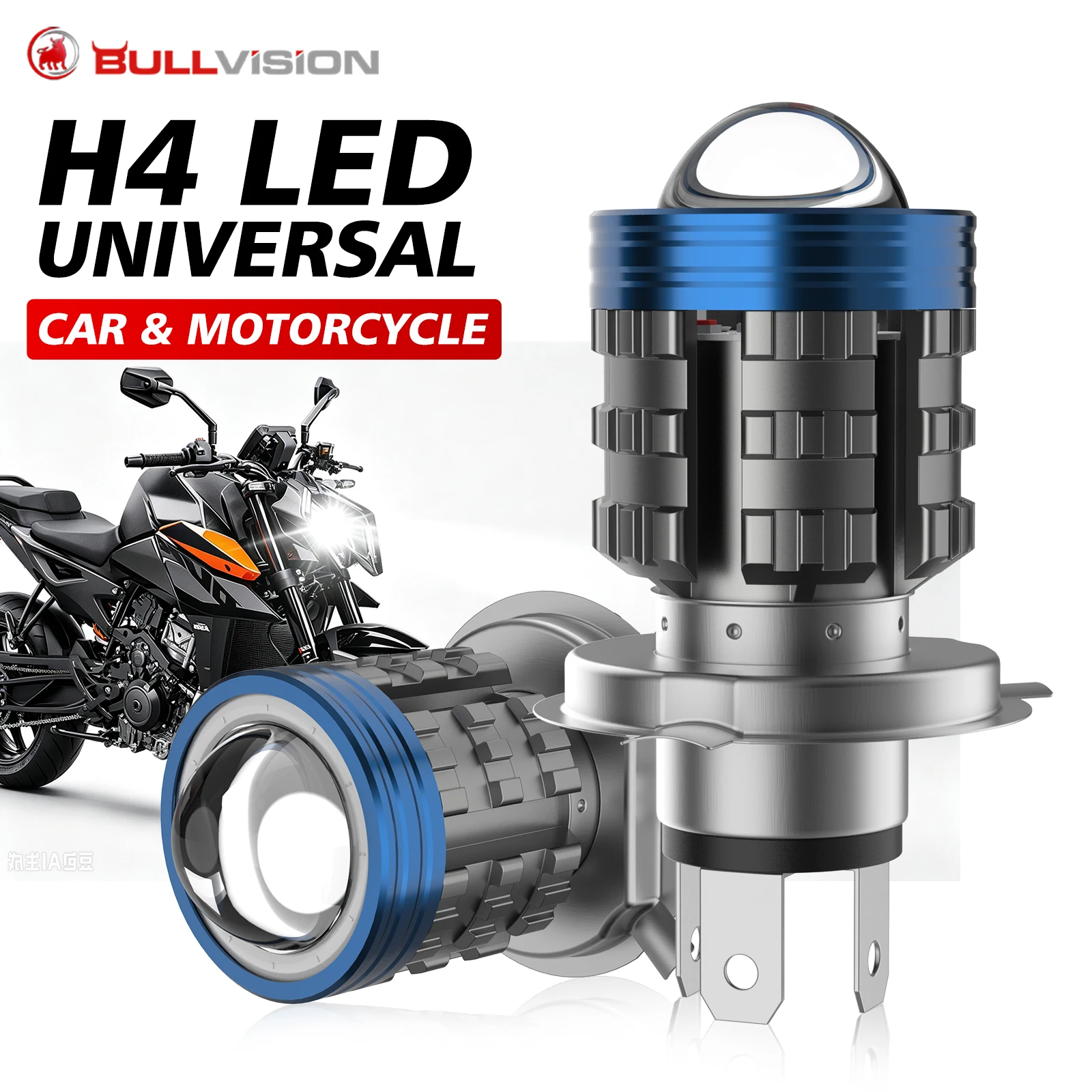 2PCS Universal H4 9003/HB2 LED Motorcycle Headlight Angel Eye Motor Led Motorbike Head Lamp White 6500K High Low Beam 12-80V