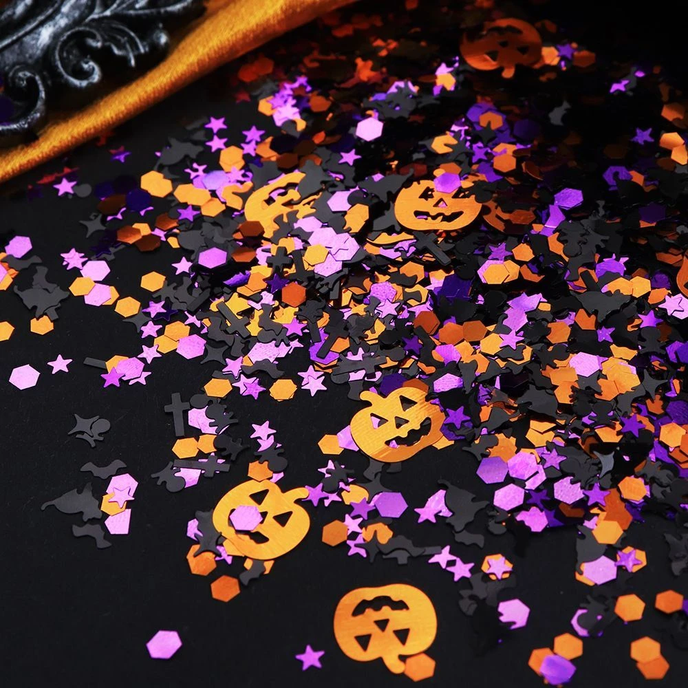 Gemischtes Halloween-Konfetti mit Pailletten, Kürbis-, Fledermaus- und Stern-Glitzer, 10/20g Beutel, DIY Nagelkunst-Deko, Epoxidharz-Shaker-Füllstoff für Feiertagspartys – Detail 4