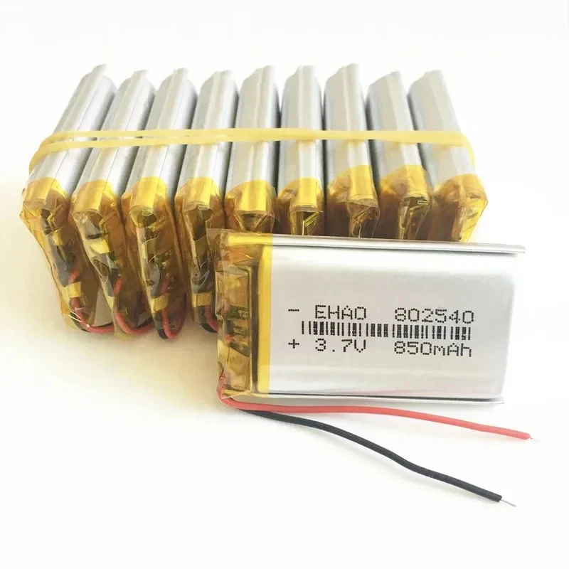 10 PCS 3.7V 850mAh 802540   Lithium Polymer LiPo Rechargeable Battery For Mp3 PAD DVD E-book Bluetooth Speaker Recorder 8*25*40m