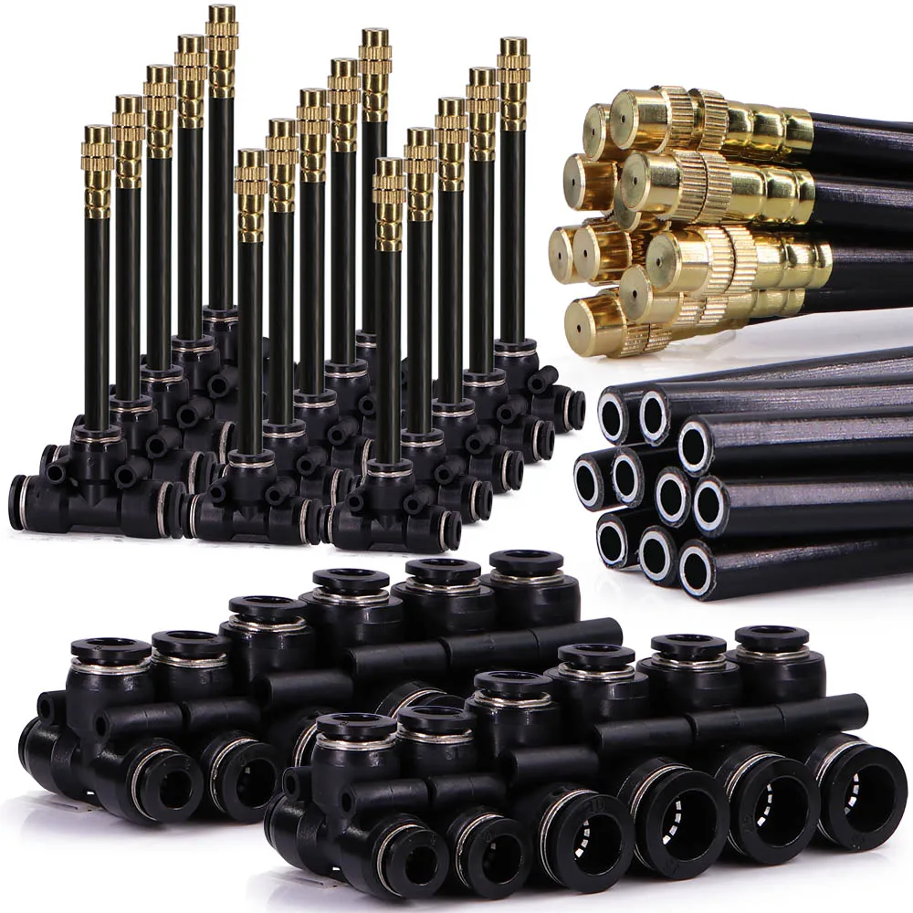 20/30/50cm 360° Bend Brass Misting Nozzles Adjustable Atomizer Sprayer Garden Irrigation Auto Watering 6/8/10/12mm Quick Connect