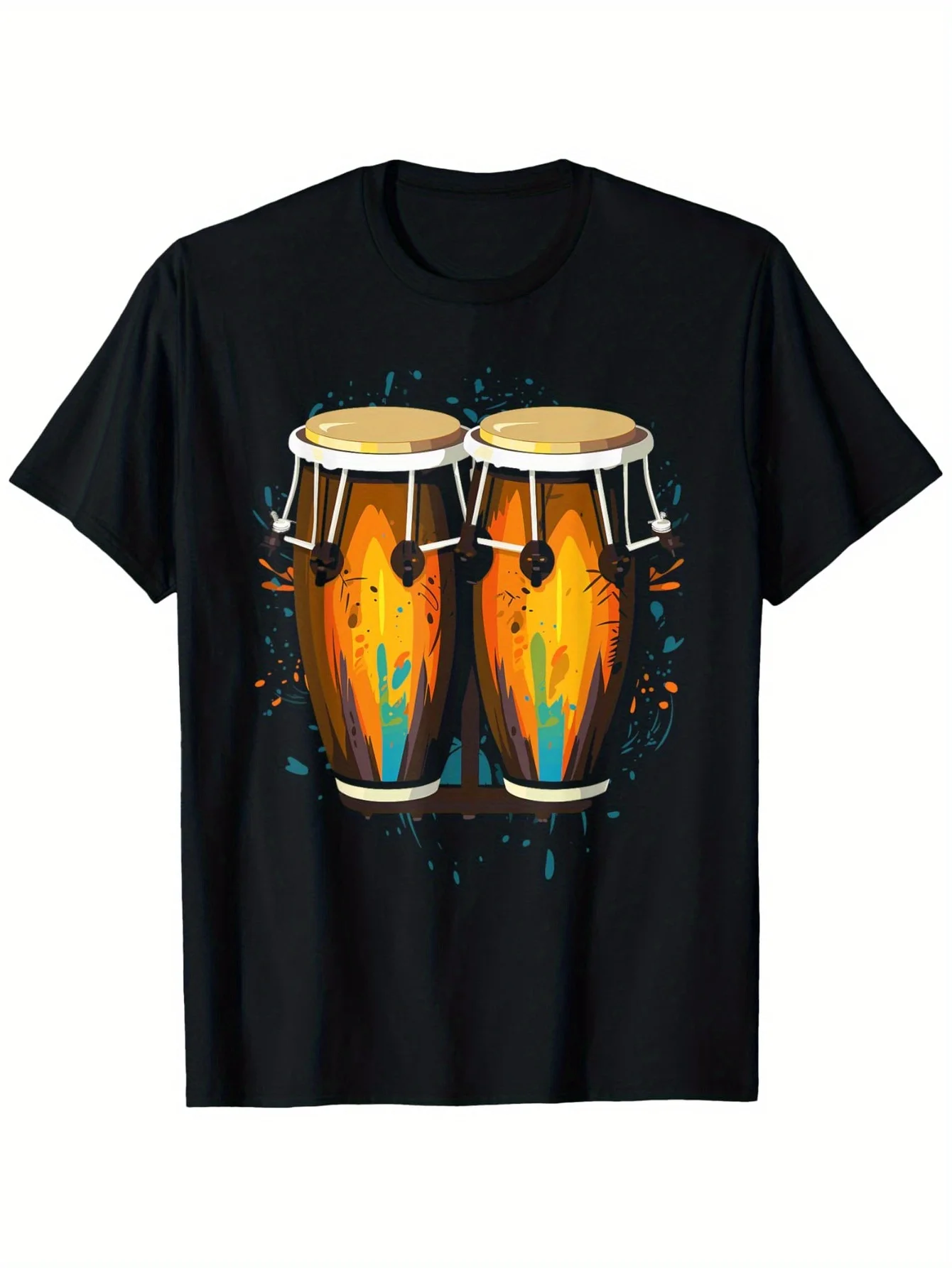 Футболка Congas Conga Drum Conga Music Conga Instrument, футболки с инструментами из 100% хлопка для мужчин и женщин, 180 г, с круглым вырезом, черный,
