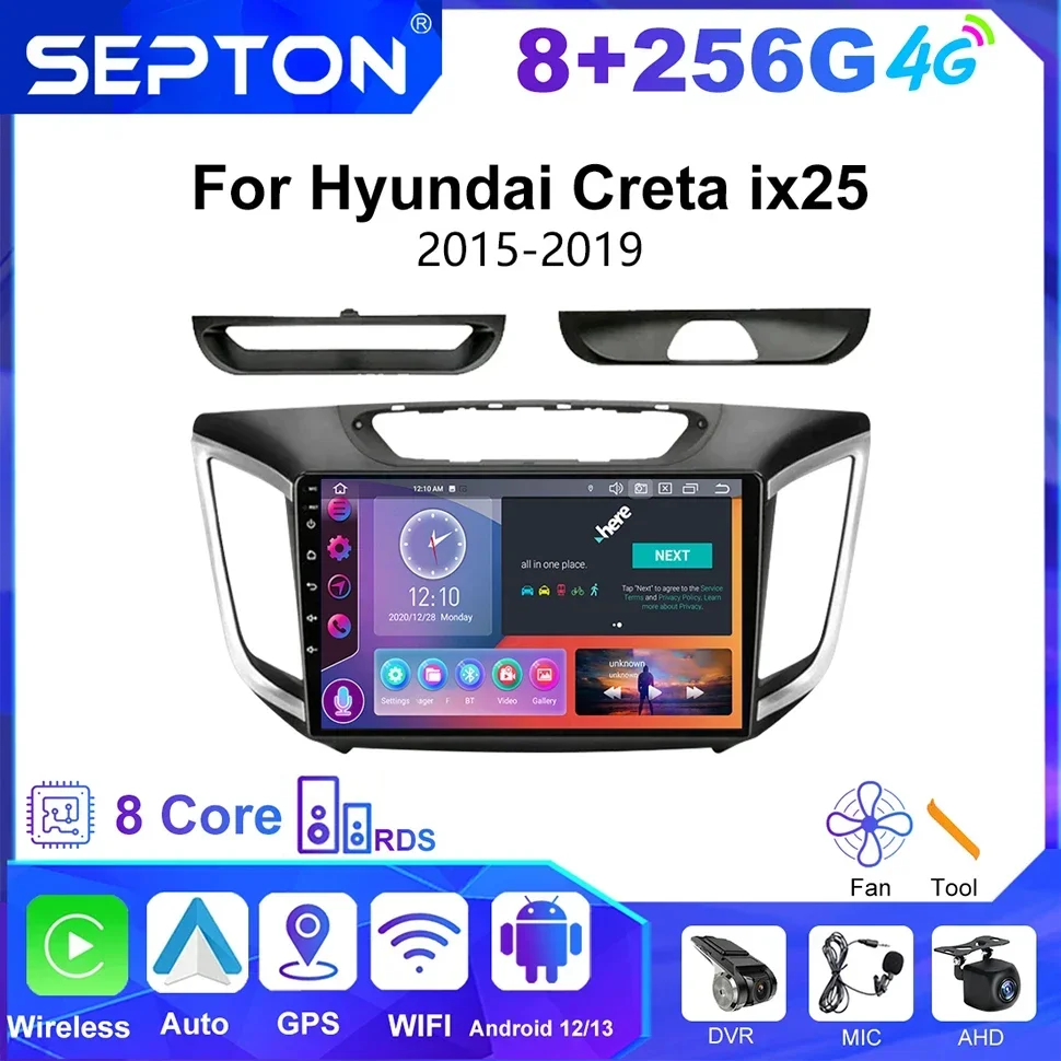 SEPTON Car Stereo Radio for Hyundai Creta Ix25 2015-2019 Carplay Android 12 Multimedia Player Navigation Auto GPS Car Player