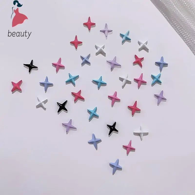 5Pcs 3D Mini Alloy Star 4-Pointed Diy Nail Art Charm Decoration Seven Colors Exquisite Manicure Jewelry For Nail Salon And Home