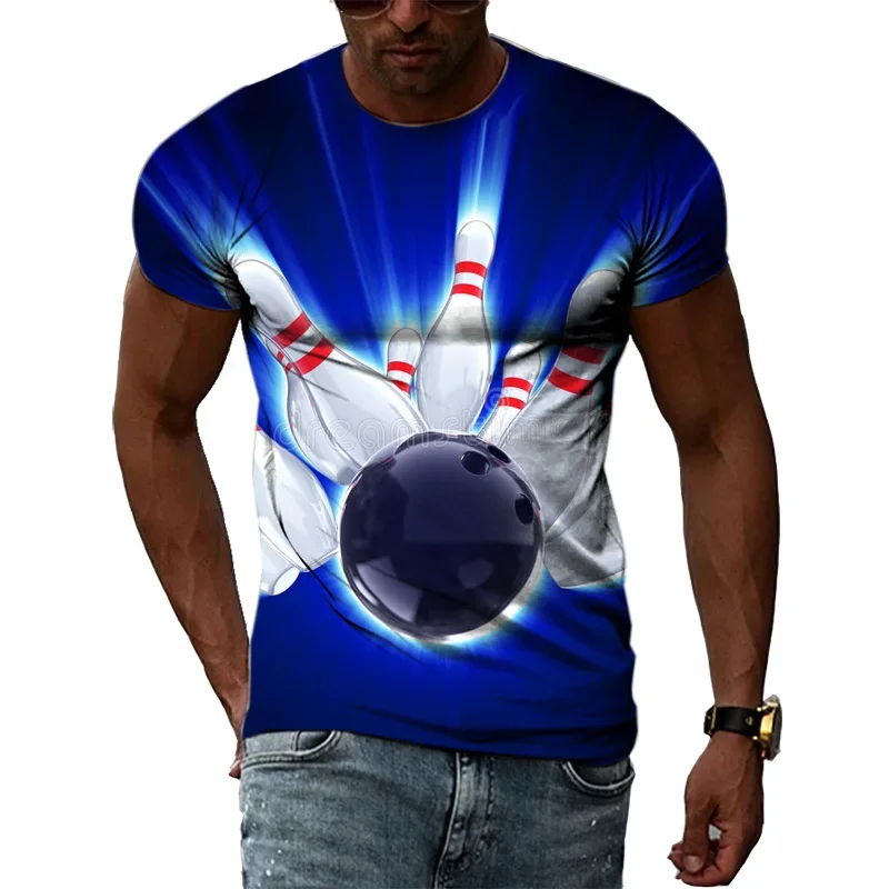 Men's Bowling Ball Graphic T-shirt, O Neck Shirt, Short Sleeve, 3D Printing, Large T-shirt, Sports, Casual, Trend, Fashion