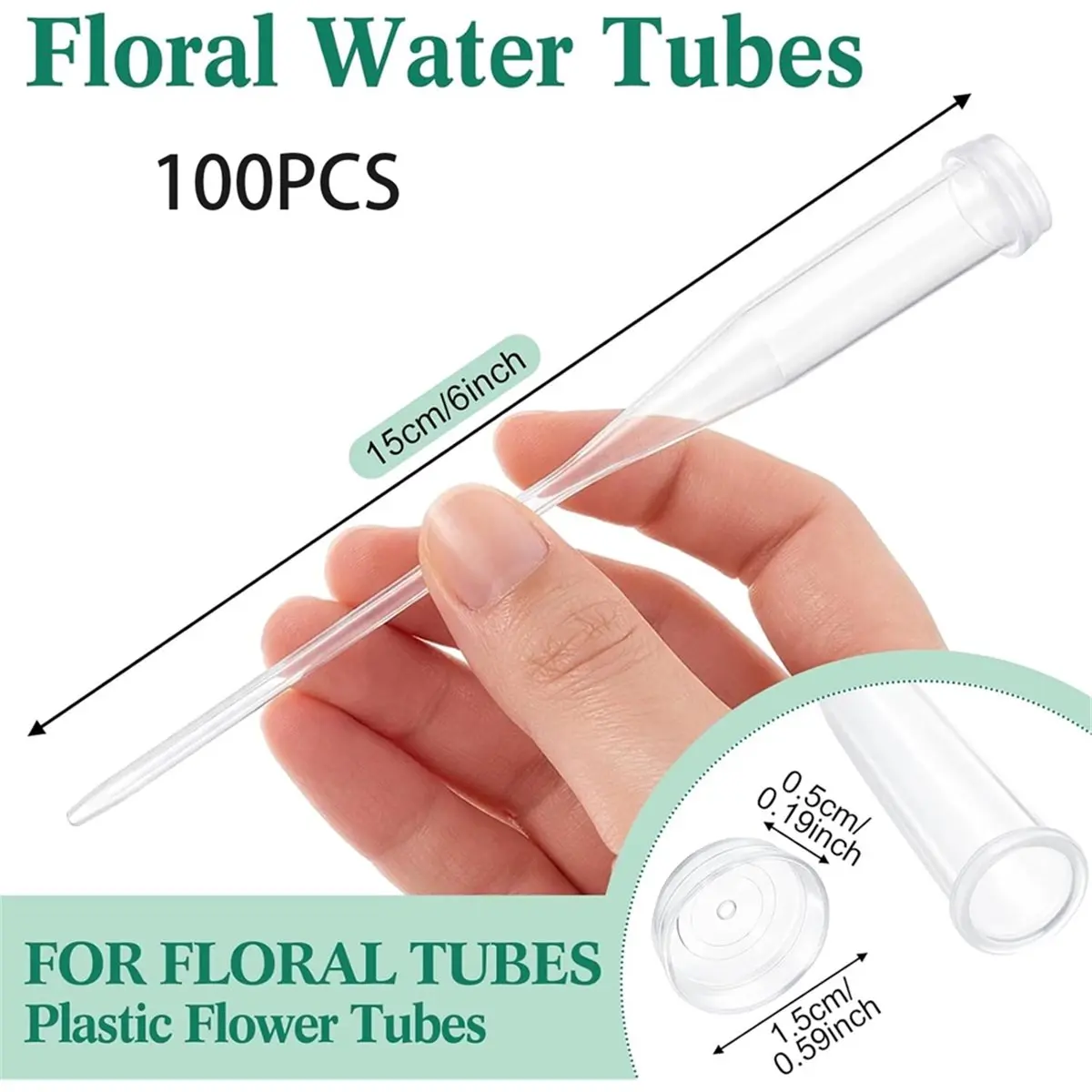 100 Pcs Floral Water Tubes 6 Inch Floral Tubes Plastic Flower Supplies for Flowers with Rubber Cap for Flower Stem