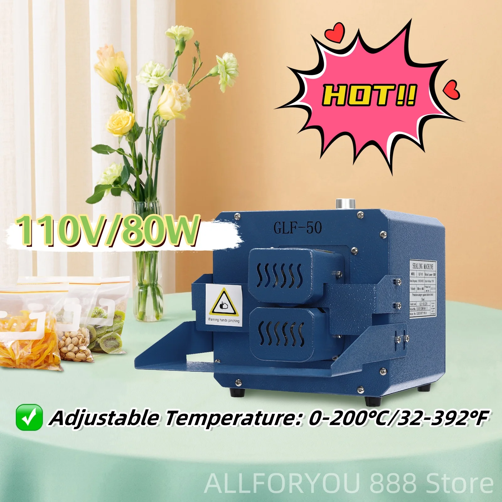 0-200°C 80W Automatic Commercial Plastic Bag Heat Sealing Machine Compact and Lightweight Blue/White