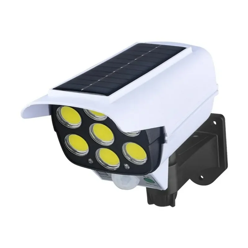 3 Modes Multi-angle Lighting Remote Control Solar Powered Simulation Monitoring Induction Wall Lamp with Red Light Warning