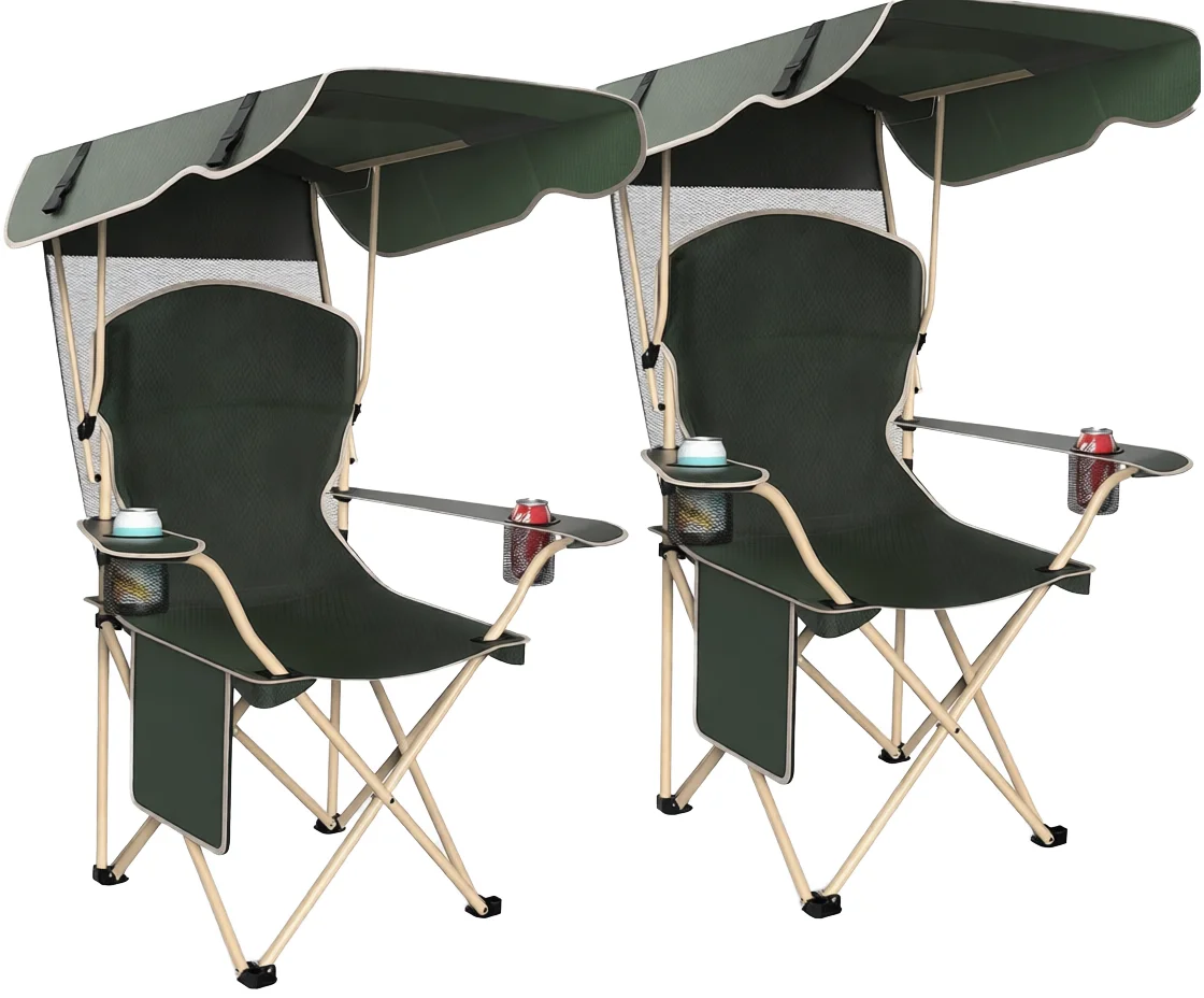 Foldable Outdoor Chair With Canopy, Portable Recliner, Sunshade Armchair For Beach, Barbecue, Fishing & Daily Leisure
