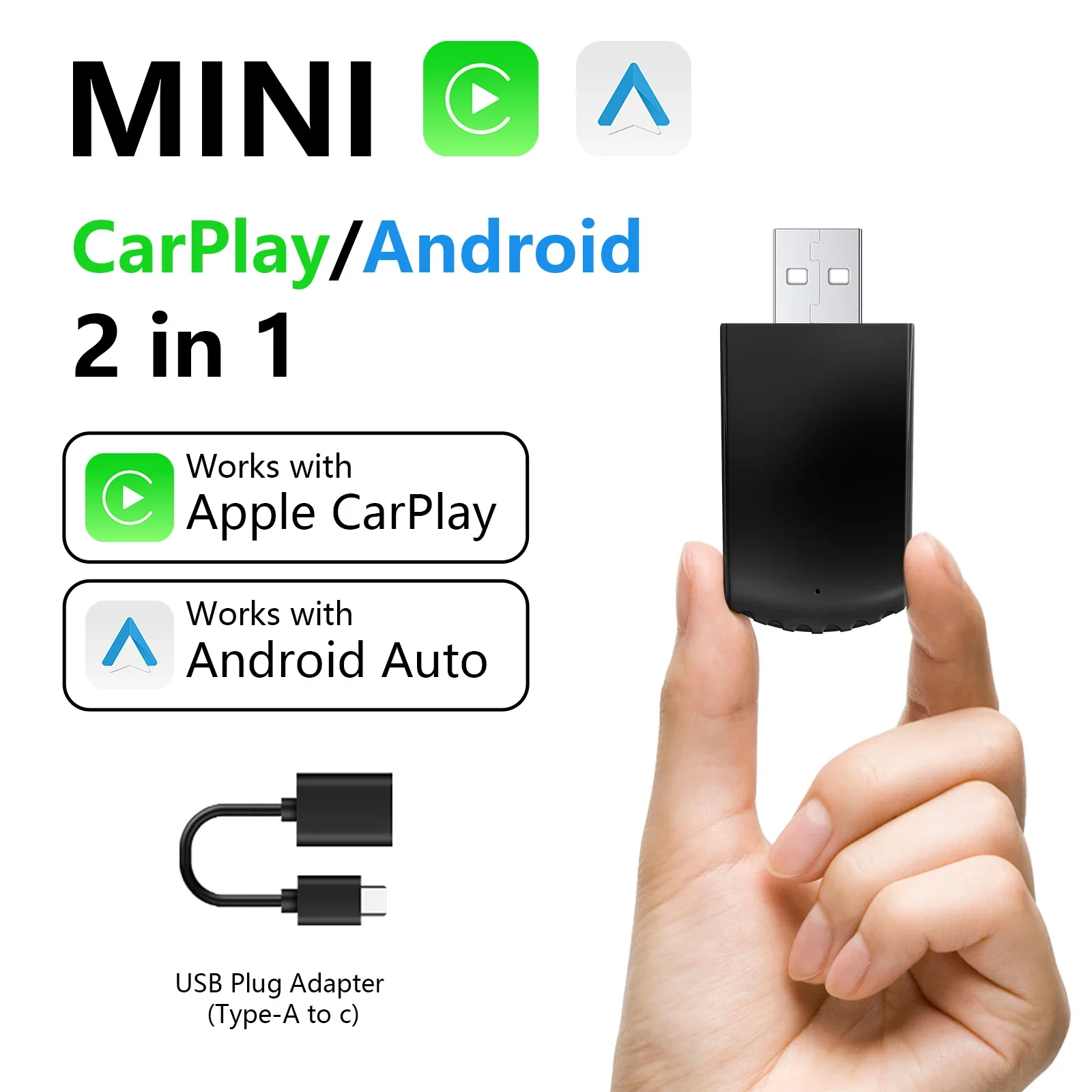 New Wireless CarPlay & Android Auto Adapter 2 in 1 – Compact Design, Latest Chip, Fast Stable Connection for iPhone & Android