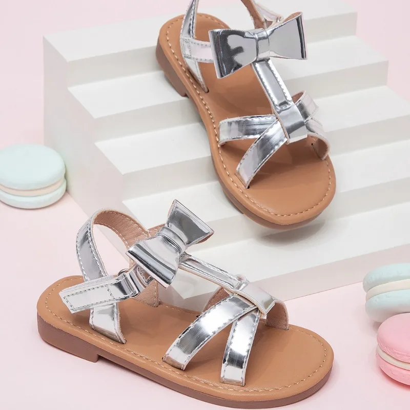 Spring Autumn Children Bowknot Beach Sandals Girls Open-toe Soft Sole Non-slip Breathable Water Shoes Kids Hollow Roman Sandals