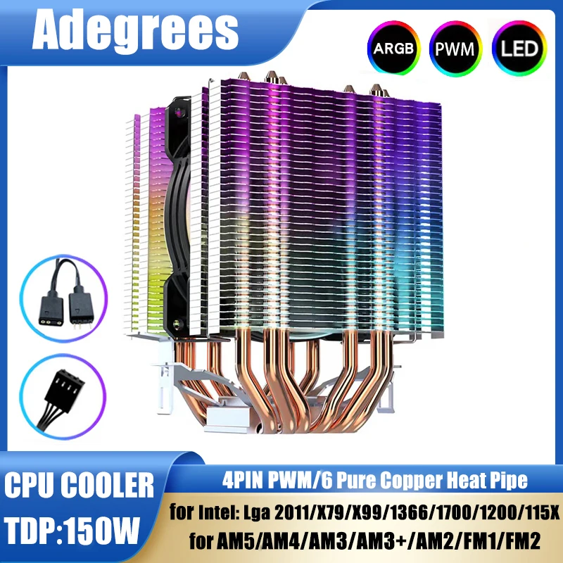 

X99 ARGB CPU Air Cooler 6 Heat Pipes PC Procesor Radiator for Intel LGA 1700 1200 1150 1151 1155 2011 X79 AM3 AM4 AM5